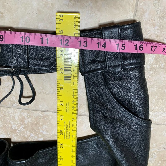 Thick Leather! Biker Chaps First MFG Co Unisex Vintage Biker Chaps Black Mens XS - Picture 10 of 11